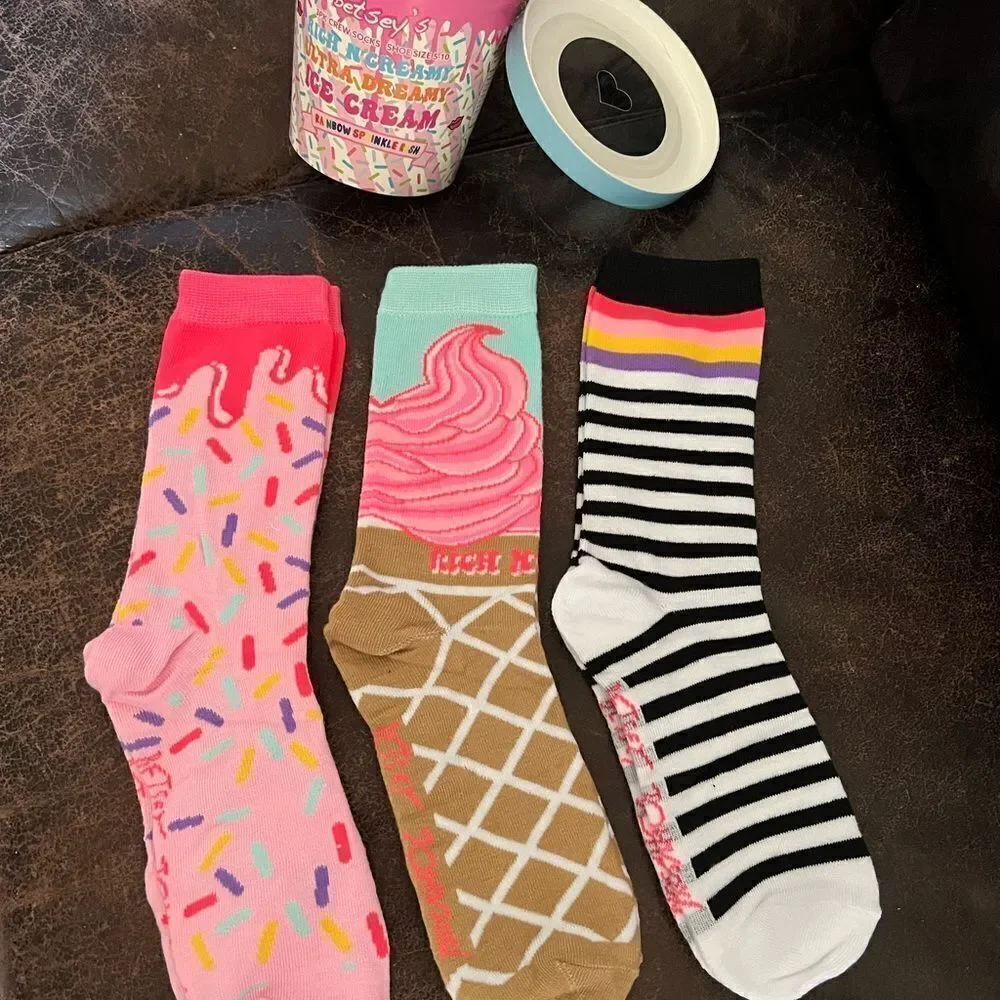 Betsey Johnson Ice Cream Themed Crew Socks 3 Pack